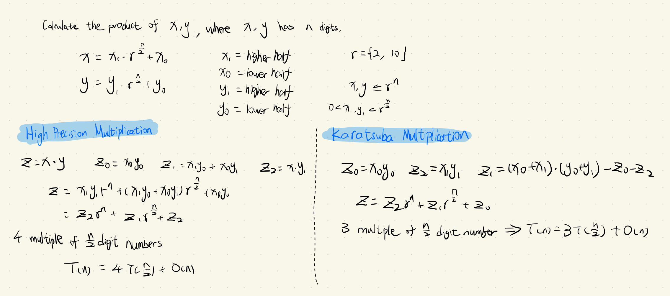 High Precision Multiplication and Karatsuba Multiplication example